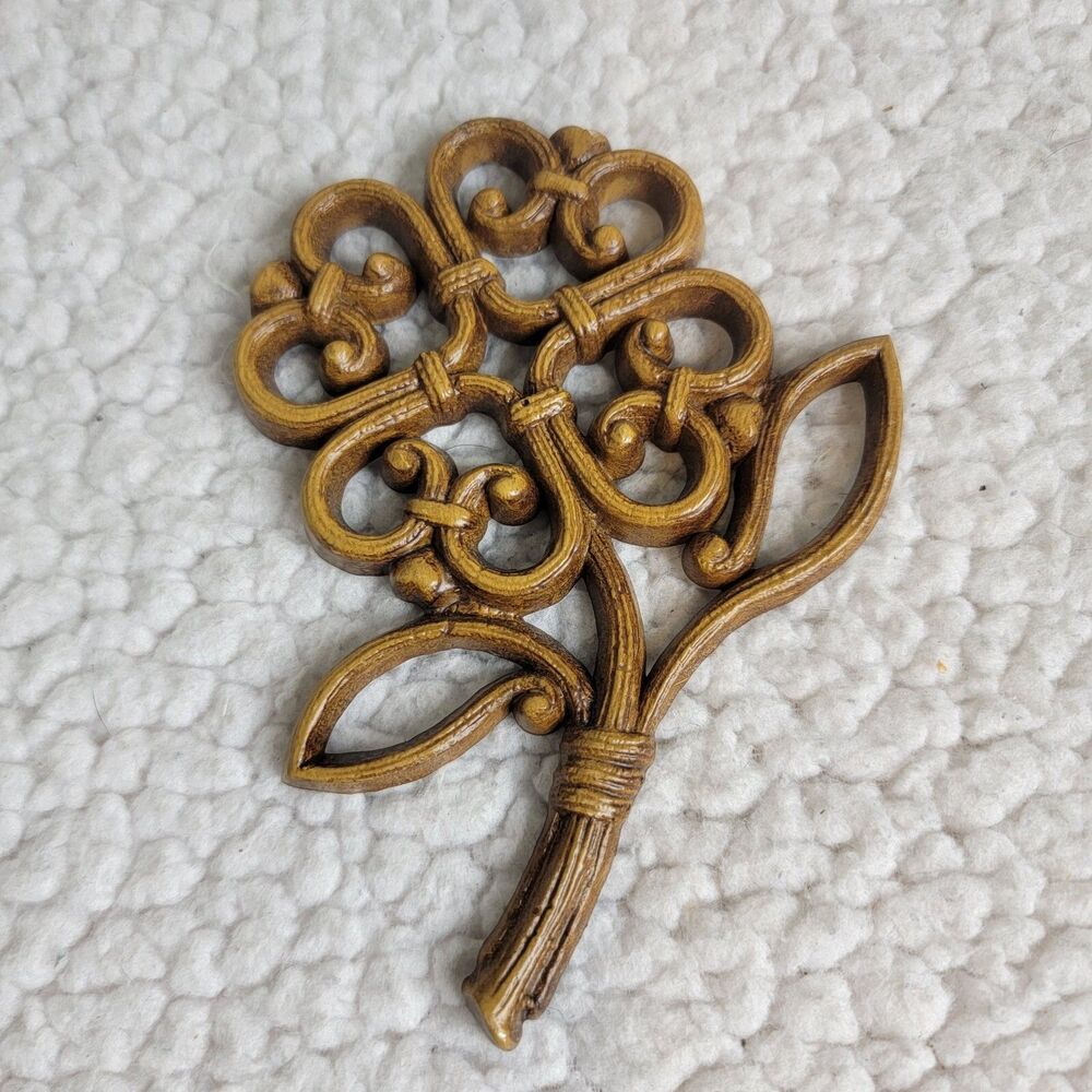Vintage 1978 Syroco Flower Wall Decorations Set Of 3 #7560 Wicker Look - Picture 5 of 8